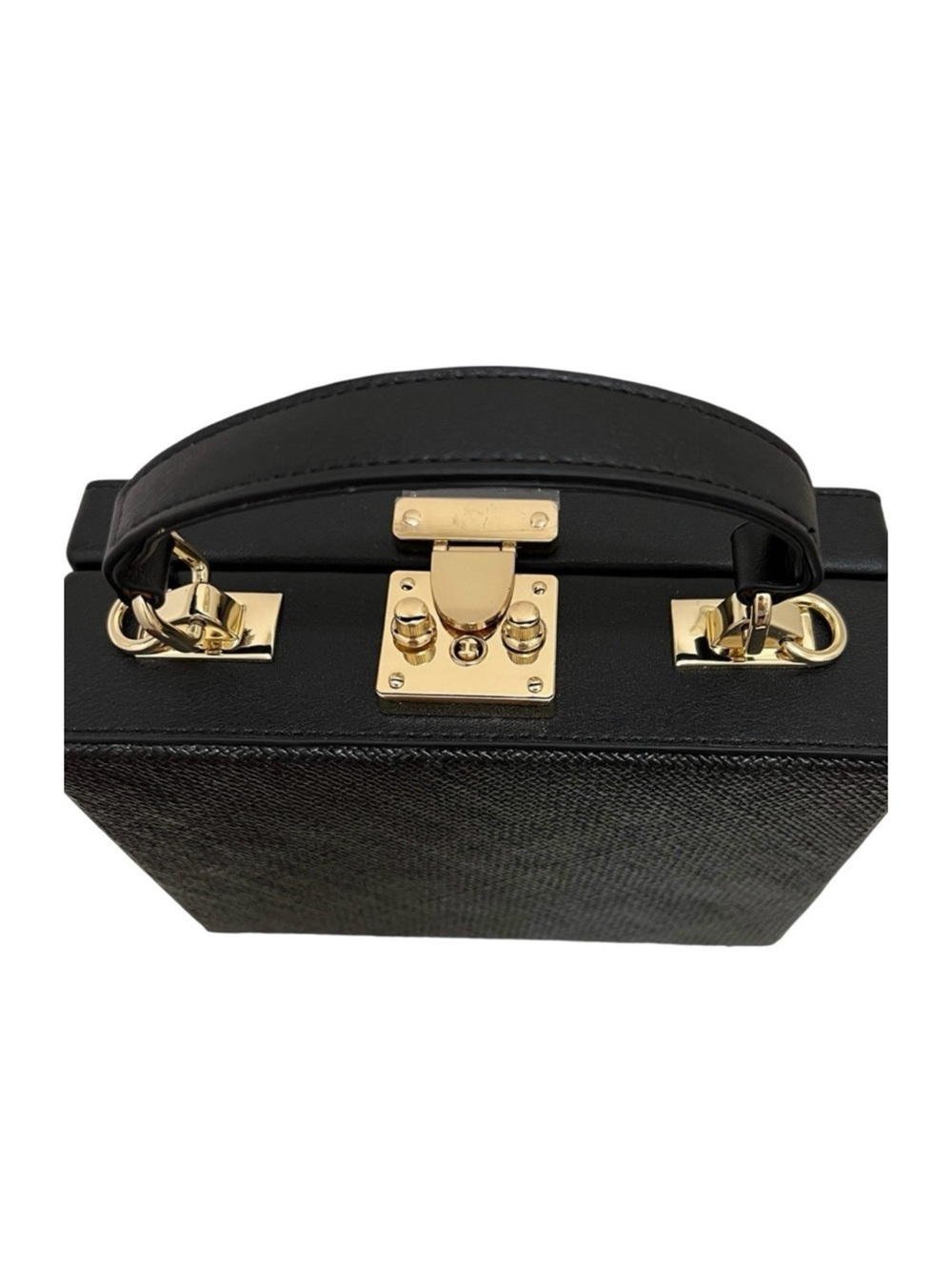 Olga Berg Georgia Black Woven Straw Box Bag NWT Gold Hardware Crossbody - Picture 5 of 8